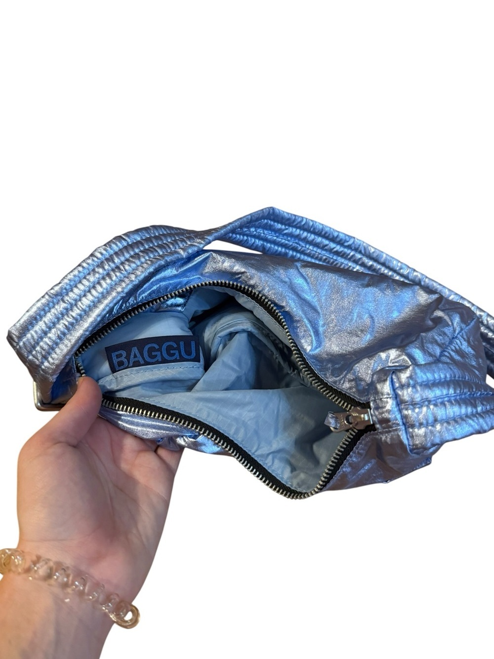 BAGGU Metallic Blue Cargo Shoulder Bag Electric Blue Y2K Baguette UO Exclusive - Picture 4 of 6